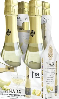 Alcoholvrij Aanbiedingen|Alcoholvrij|Vinada Crispy Chardonnay Mini 4x200 ml Cadeaupakket